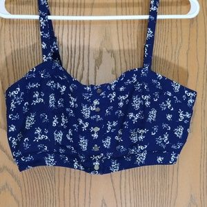 Forever 21 Zipup Crop Top shirt Navy Blue Large